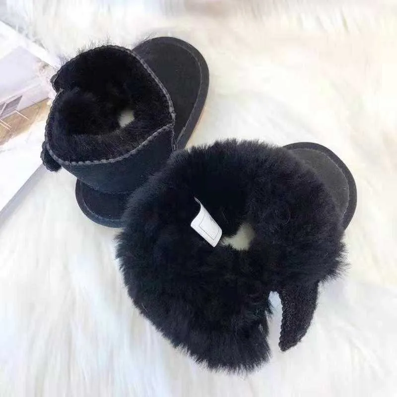 Boddler Winter Buty Dziecko Prawdziwej Skóry Buty śniegu Kocioskin Obuwie z prawdziwymi naturalnymi owczymi futro dziewcząt chłopców nart noszą 211022