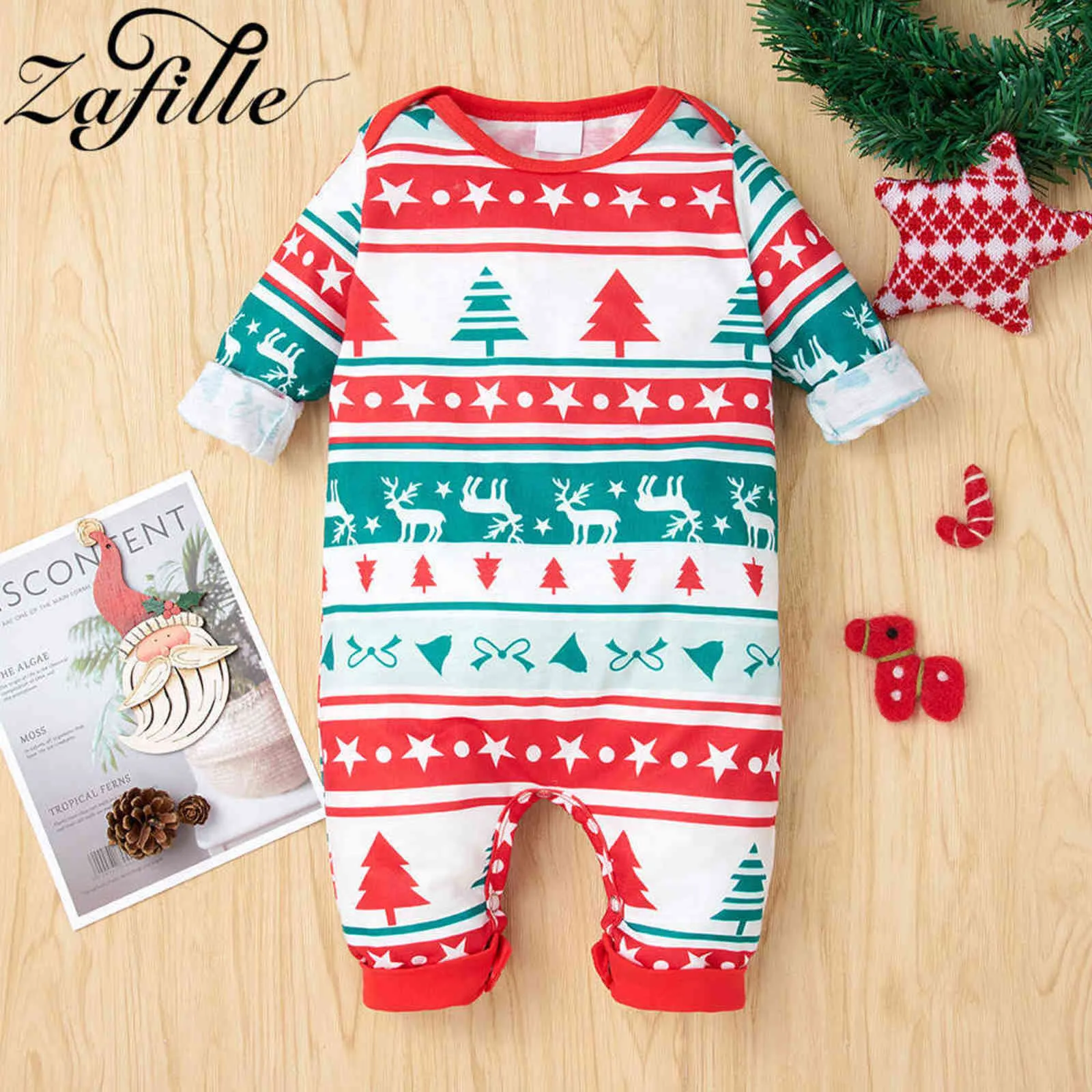 Zafille 0-18m Min första jul Baby Kläder Boys Girls Xmas Deer Printed Babys rompers årets kostym för spädbarn Jumpsuit 211101