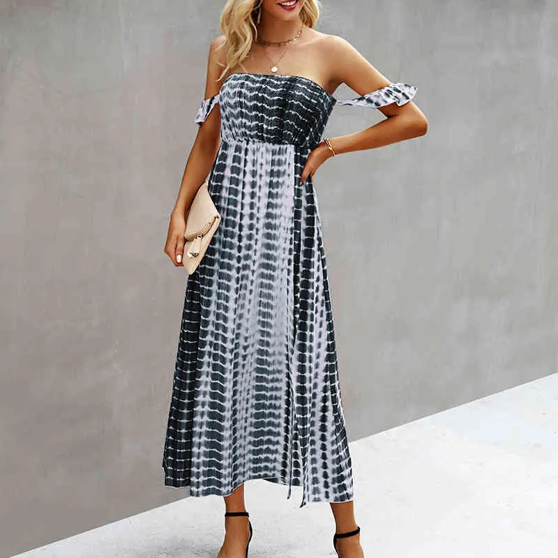 Summer fashion tie-dye sexy tube top halter female dress vestido Print A-Line Beach dress women boho long maxi dress 210514