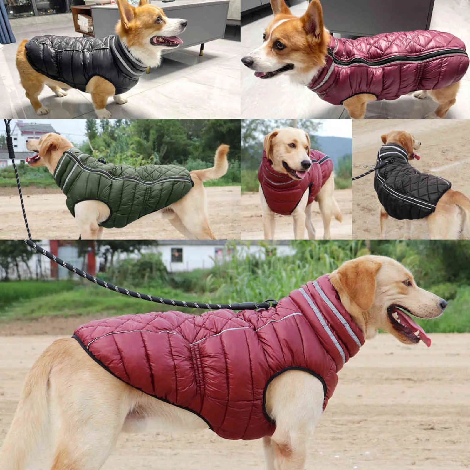 冬の厚い犬の服防水柔らかい暖かい犬のコートジャケットの反射ペットの服ベストのための紫色の大きい犬のためのベストPitbull 211106