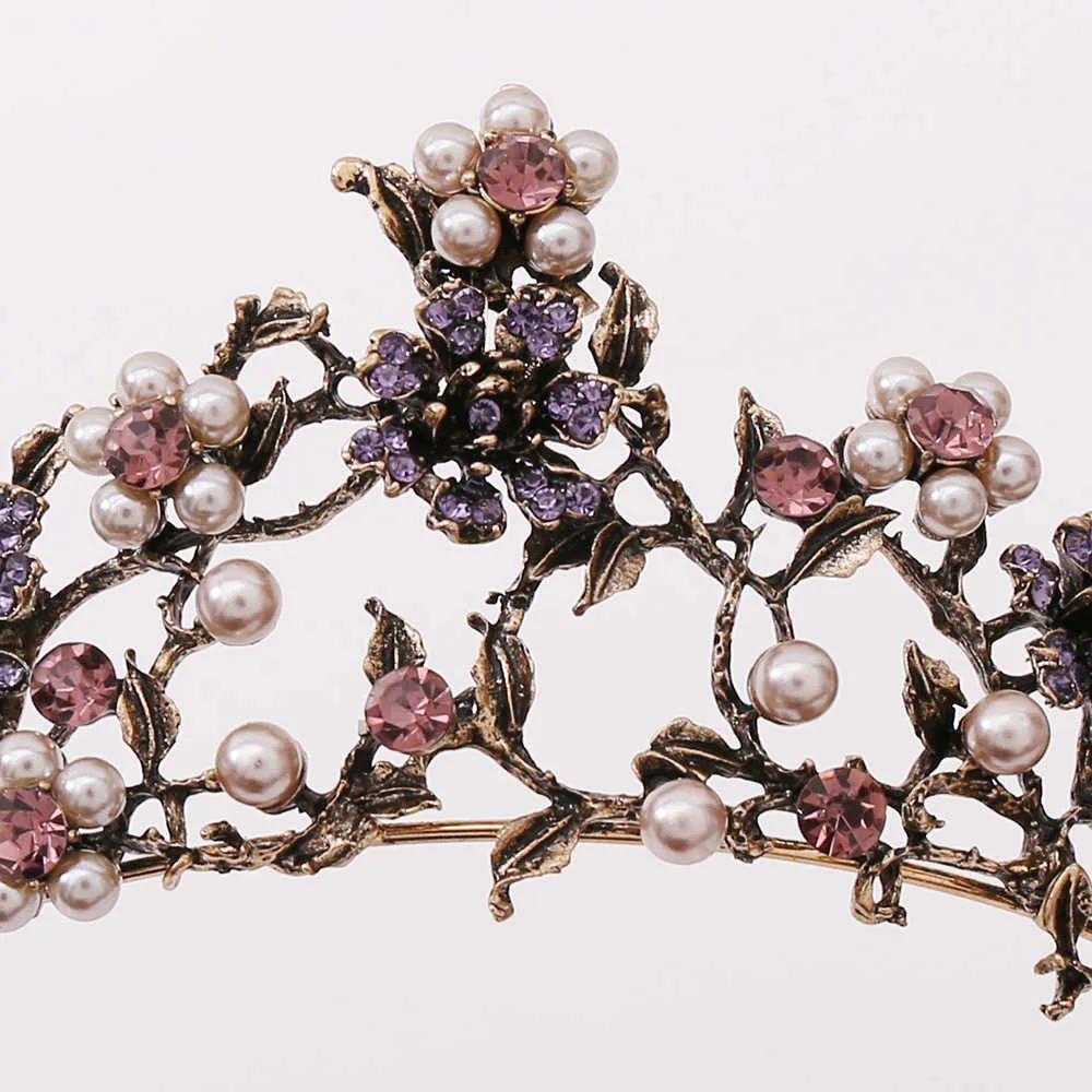 Baroque Vintage noir violet cristal perles diadèmes de mariée couronne concours diadème voile diadème accessoires de cheveux de mariage 210701222m