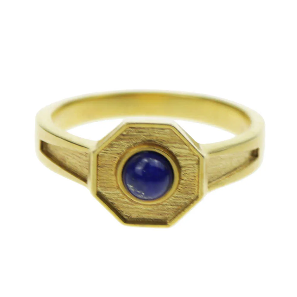 Handgjorda vintage man ringar med naturliga lapis lazuli sten hexagon kopparringar för män ren guldfärg retro unika smycken 210923606409