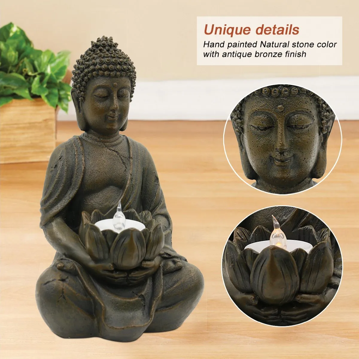 Goodeco Buddha Statue Home Decor Resin Buddha Tealight Holder Zen Figurines Room Decoration Budas Candle Holder Garden Sculpture 2293B