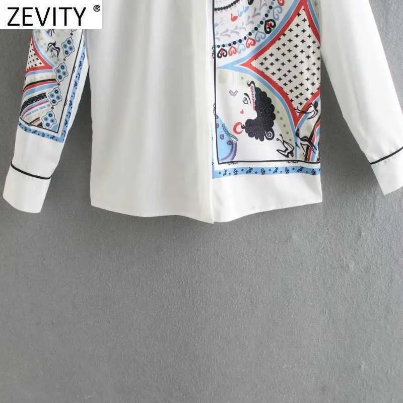 Zevity Women Fashion Position Girl Print White Smock Blouse Office Lady Långärmad T Shirts Chic Blusas Tops LS7526 210603