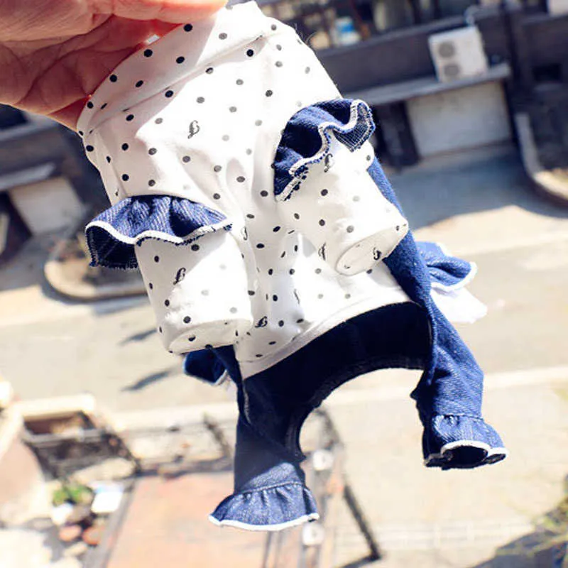 Pet Dog Jumpsuits Overalls Puppy Dress Style 100%Cotton Clothes For Small Dogs Lace Bow Hoodies Spring/Autumn Chihuahua Poodle 210804