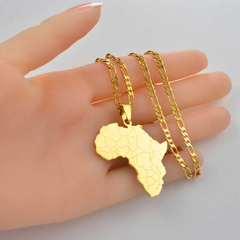 Anniyo Africa Map Pendant Halsband Kvinnor Män Silverfärg Guld Färg Afrikanska smycken #077621B H09182469