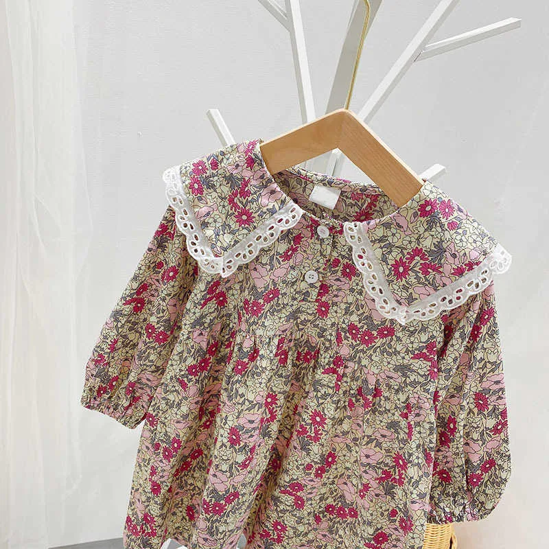 Robes pour filles européennes et américaines pour enfants automne coréen floral à manches longues princesse 210625