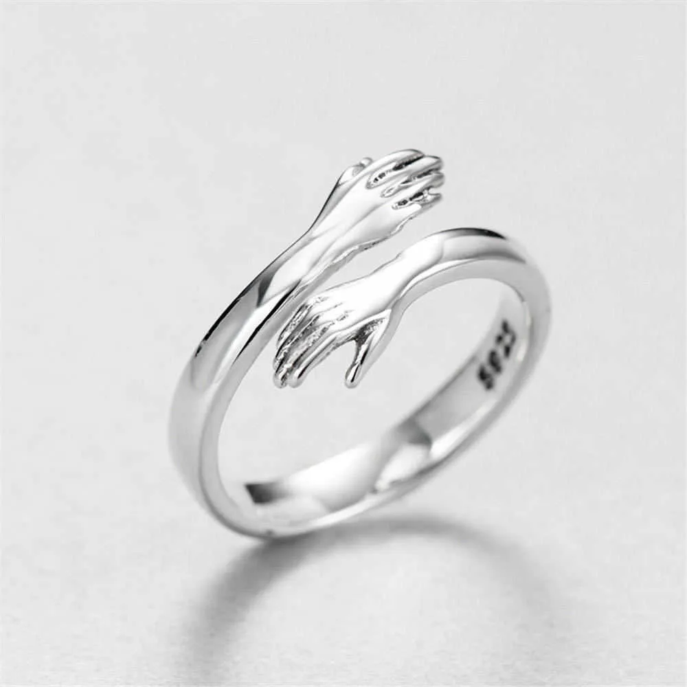 Couple039s Creative Love Hug Silver Color Ring Fashion Lady Open Ring Engagement Jewelry Gifts for Lovers Adjustable Q07081230090