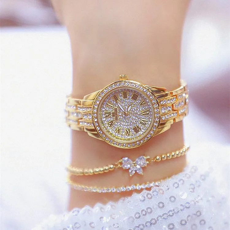 Frau Uhren 2021 Berühmte Top Kleid Gold Diamant Goldene Uhr Quarz Damen Handgelenk Armbanduhren268m