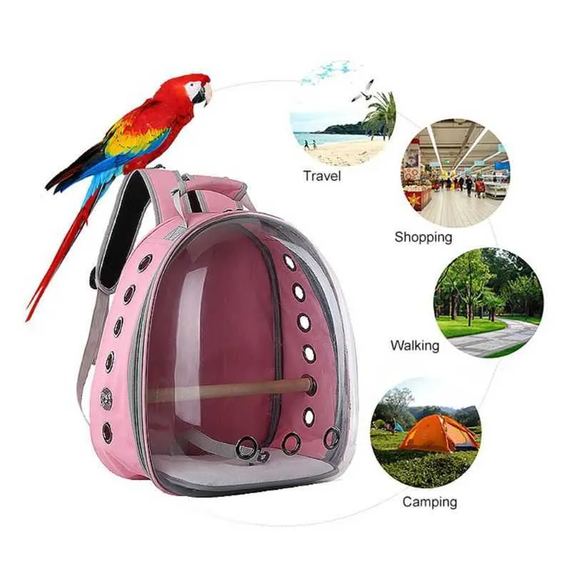 Pet Parrot Kuş Seyahat Çantası Uzay Kapsülü Şeffaf Sırt Çantası Nefes Alabilir 360 Derece Gezi 210916251T