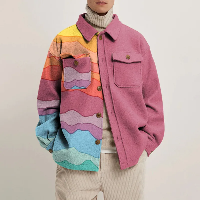 Hipster hommes col rabattu chemises automne hiver mode abstrait imprimé épais chemise hommes Cardigan hauts décontracté Streetwear 220308