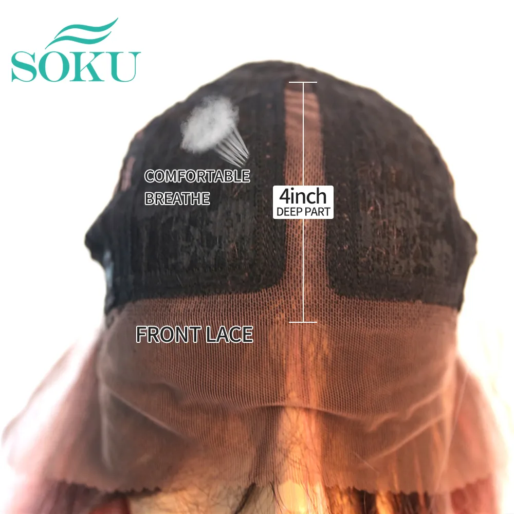 Synthetic Lace Front Wig Gery Color Natural Wavy Wig SOKU Long Middle Part Trendy Hairstyle Heat Resistant Fiber For Black Women