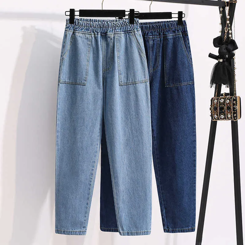 DIMANAF Women Jeans Pants High Waist Loose Denim Female Elastic Spring Basic Pockets Blue Trousers ed 210922