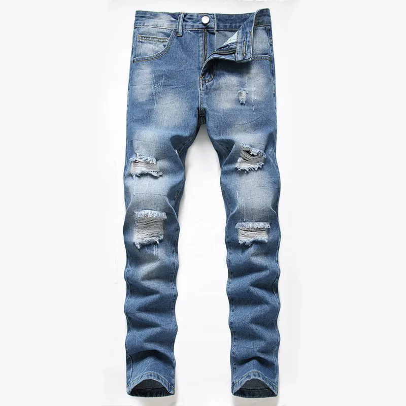 Jeans bomull män långa denim byxor stor storlek 28-42 mode skadad cool avslappnad stretch manlig