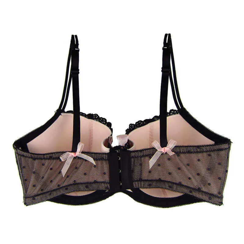 Mulheres Underwear Sutiã Sexy Black Color Lace + Pink Bow Push Up Bra Plus Size B C D DD DDD E F G 30 - 40 Alta Qualidade Bralet7613 210623