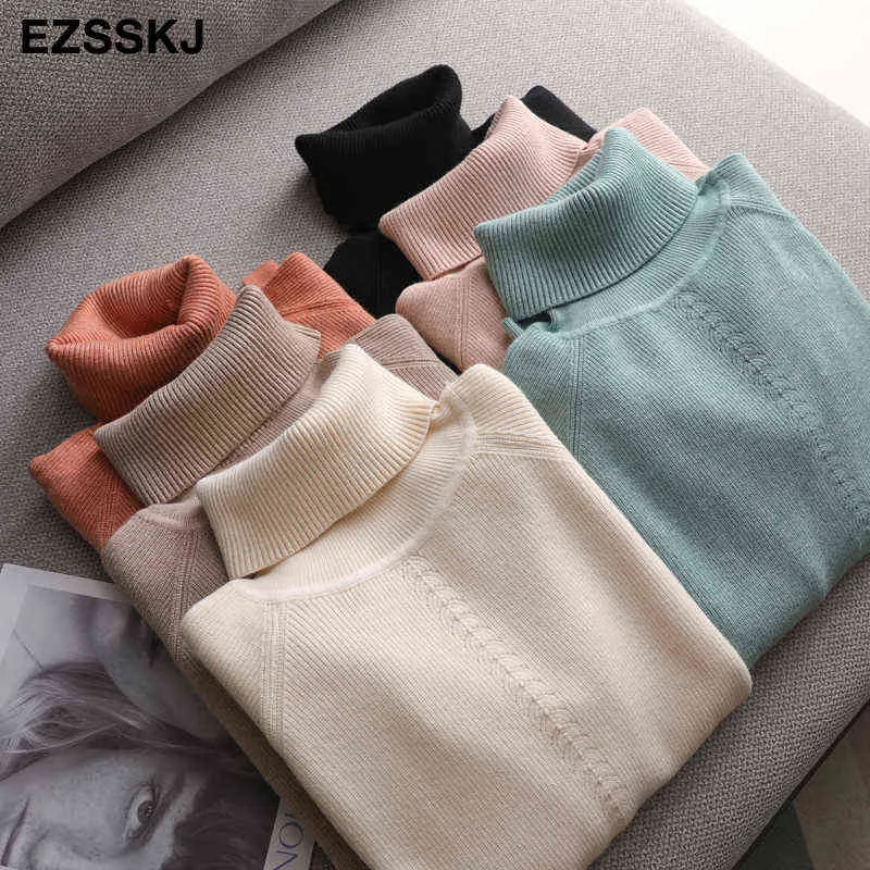 Jesień Zima Turtleneck Damska Loose Ciepłe Damskie Swetry Damska Jumper Z Długim Rękawem Grube Sweter Oversize Female 211103