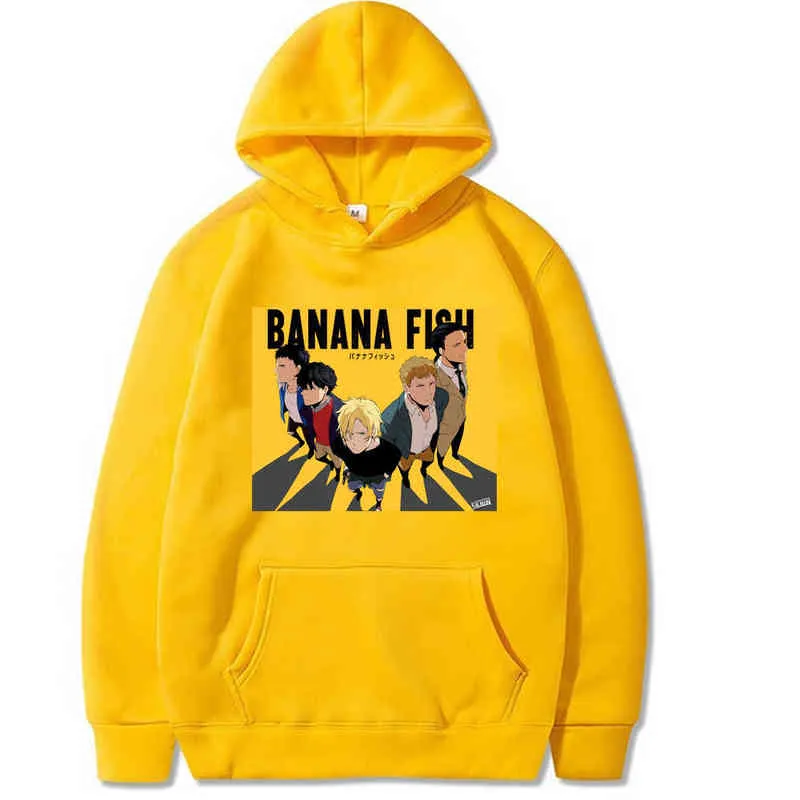 Mäns Hoodies Banana Fish Harajuku Unisex Hoodie Japansk Anime Tryckt Fun Streetwear Fashion Casual Male's Sweatshirt Coat H1227