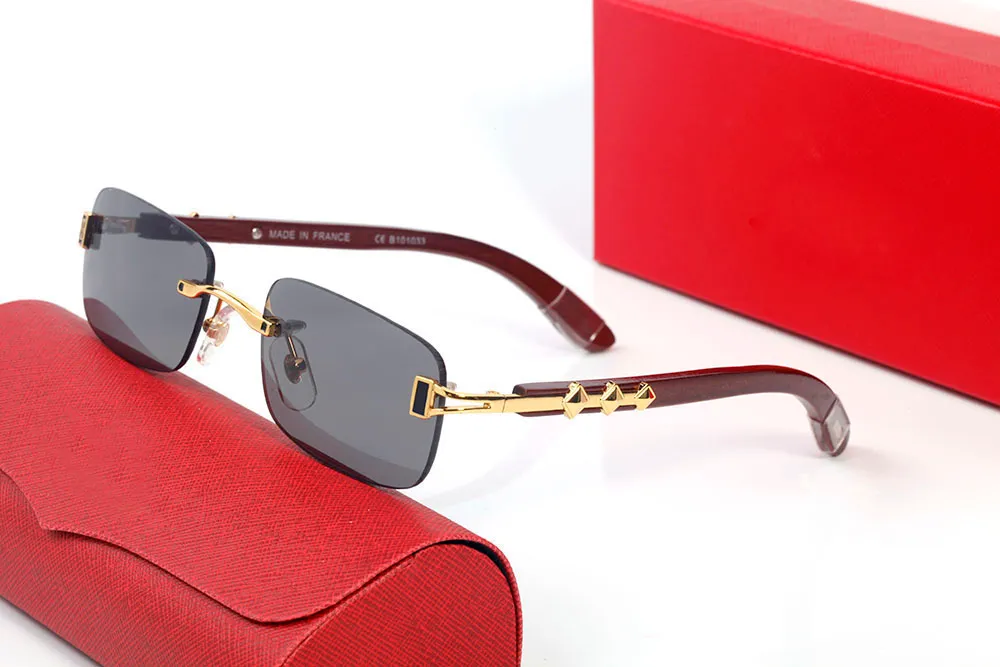 Occhiali da sole da uomo e da donna occhiali da sole in metallo senza montatura in legno occhiali quadrati full frame stile master design di alta qualità adatto a207p