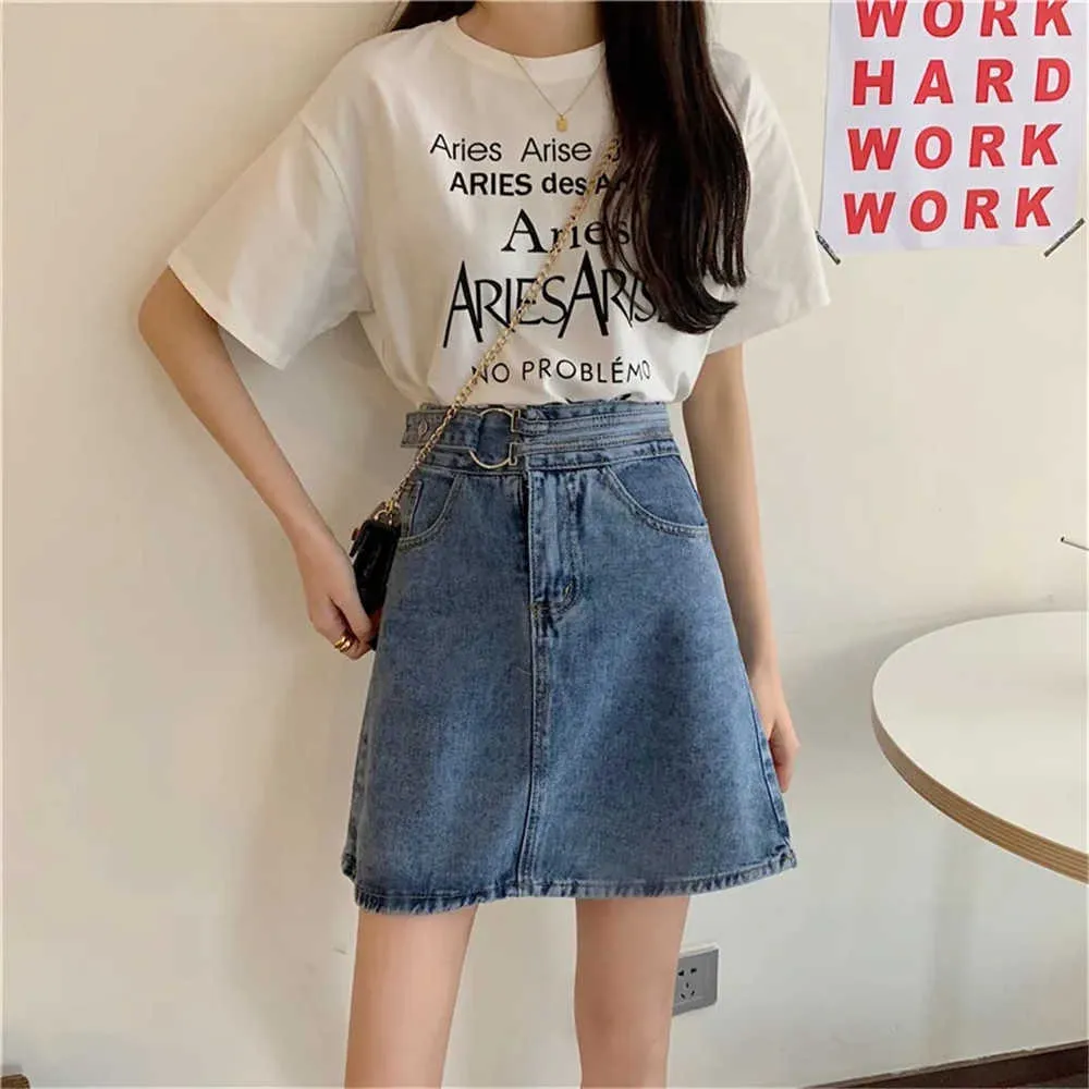 Vintage Mini A-Line Jean Rok Women Summer Hoge Taille Korte denimrok voor studenten Koreaanse dames Katoen Wild Daily Streetwear 210619