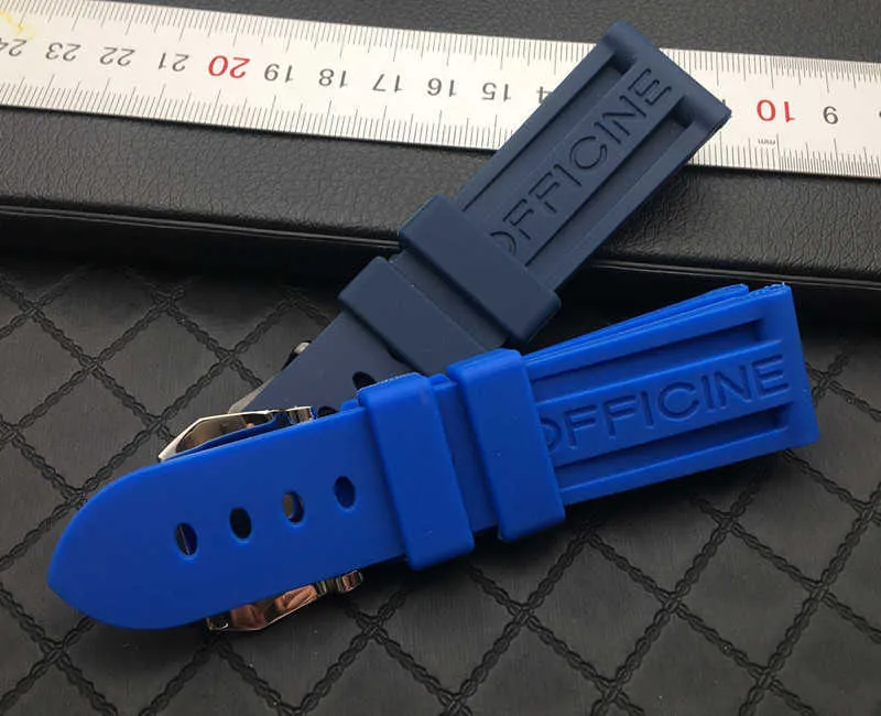 22mm 24mm Bright Blue Nature Soft Rubber Silicone Whatchband Watch Band Fit Panerai Strap Belt Needle Buckle Pam111 Belt H0915