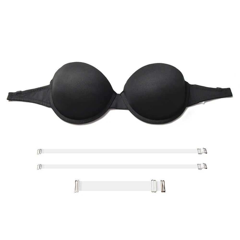 Dropship Dos Nu Transparent Femmes Rembourré Push Up Soutien-Gorge Sans Bretelles Convertible Ajusté Demi-Tasse Simple Sexy Lingerie Tous Les Jours 210623