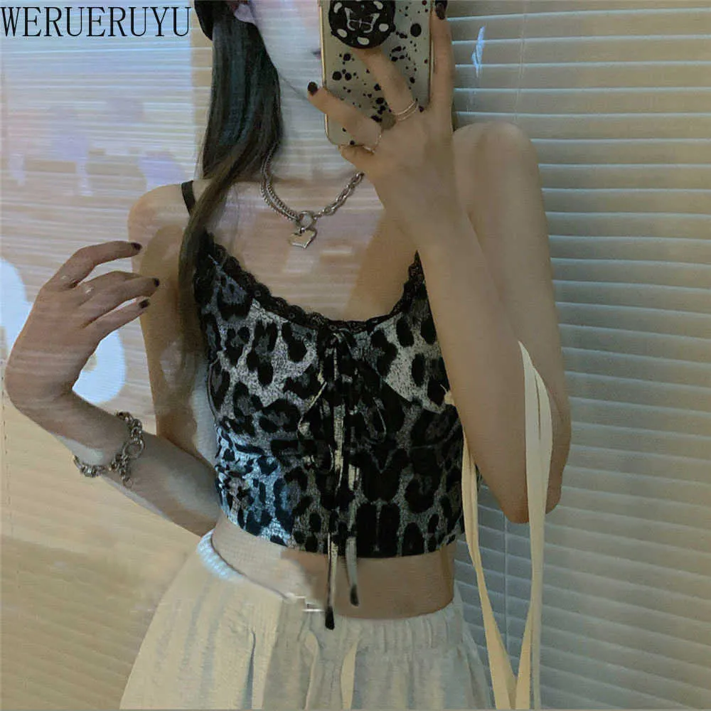 Werrueruyu Cheetah Print Gorset Top Kobiety Harajuku Sexy Sleeeveleveled Camisole Top Lato Letnie Lampart Kamizelka 210608