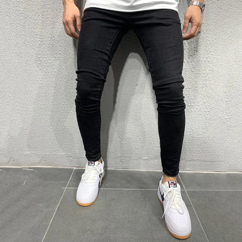 Jeans skinny de trecho Men Brand Hip Hop Mens Biker calça calças calças casuais Slim Fit Black Lápis Plus Tamanho S-3xl 210318