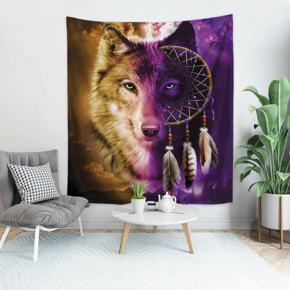 Cilected 3D Wolf Tapestry Wall Hanging Polyester Thin Boho Style Shop Dream Net Printing Tapestry vardagsrum sovrum dekoration 25809630