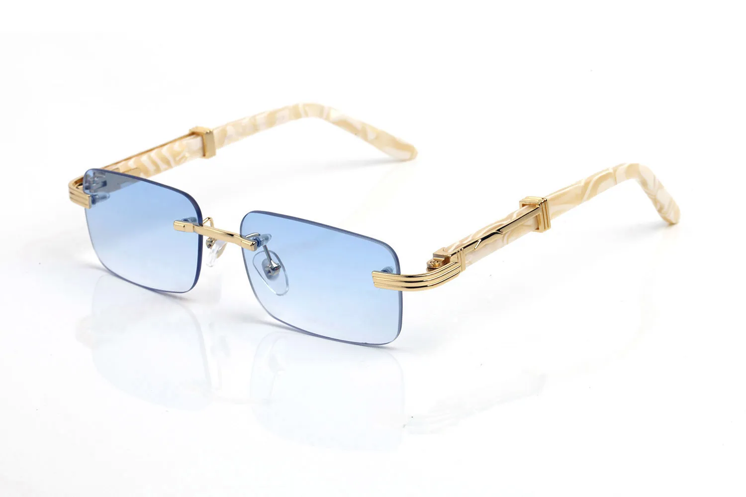 Heren Buffalo Hoornglazen Zonnebril voor vrouwen Zwart bruin Rode Lens Waaien Gouden metaal Witte houten frames Rimless -bril Lunet288m