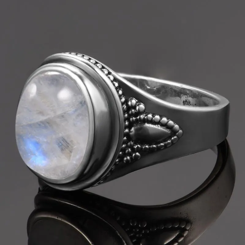 Pierścienie klastra najwyższej jakości est solidny 925 srebrny biżuteria 8x10 mm naturalny tęczowy kamień księżyca luksusowy rozmiar 6-10240a