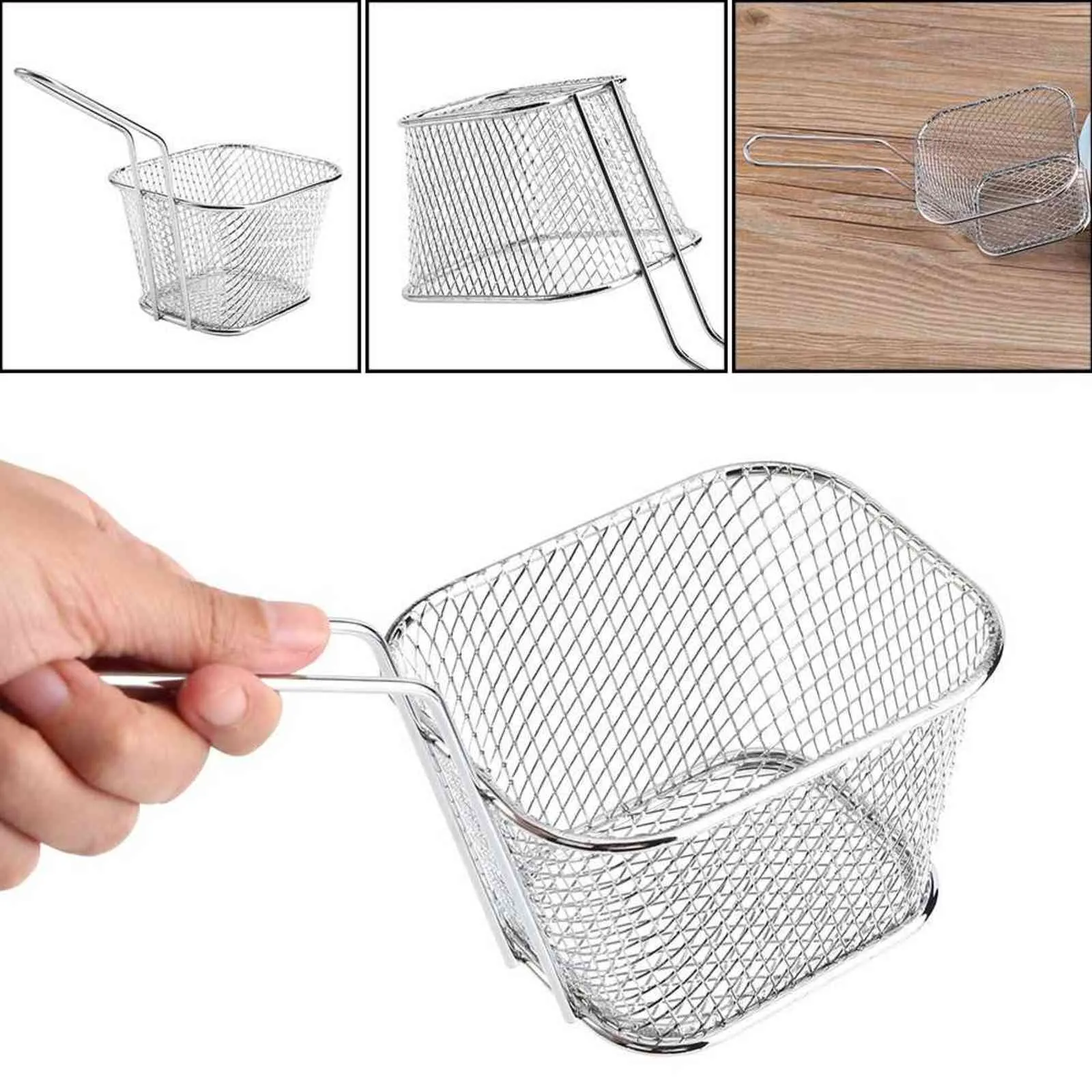 mini microplaquetas de aço inoxidável fritar cestas de alimentos aperstação filtro de batata ferramenta de cozinha Chef Cesta Colander 211109