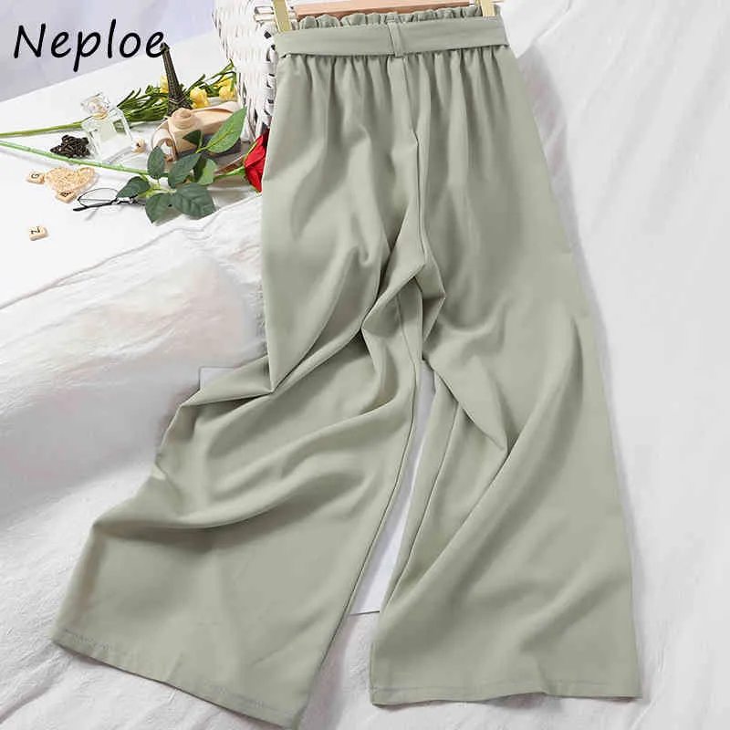 Nepoel hoge taille heup elastische broek vrouwen boog ontwerp koreaans snoep kleur brede been pantalonen sprinng zomerbroek Mujer 210423