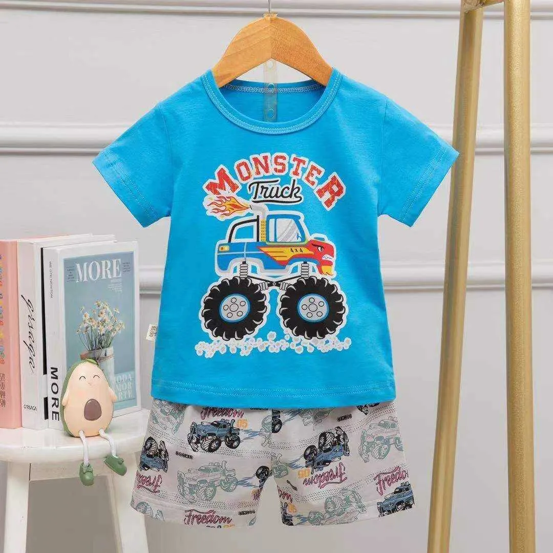 Sommer Niedlichen Cartoon Pyjamas Anzug Einhorn Schlafen Kleidung Für Kinder Kurzarm Pyjama Set Dinosaurier Kostüm Junge Casual Wear 210915