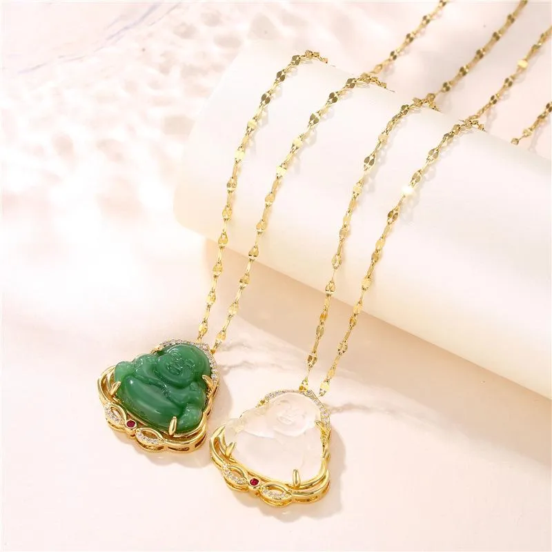 Pendant Necklaces Exquisite Emerald Imitation Jade Smiling Maitreya Buddha Guard For Women Girls Lucky Jewelry Birthday Gift216U
