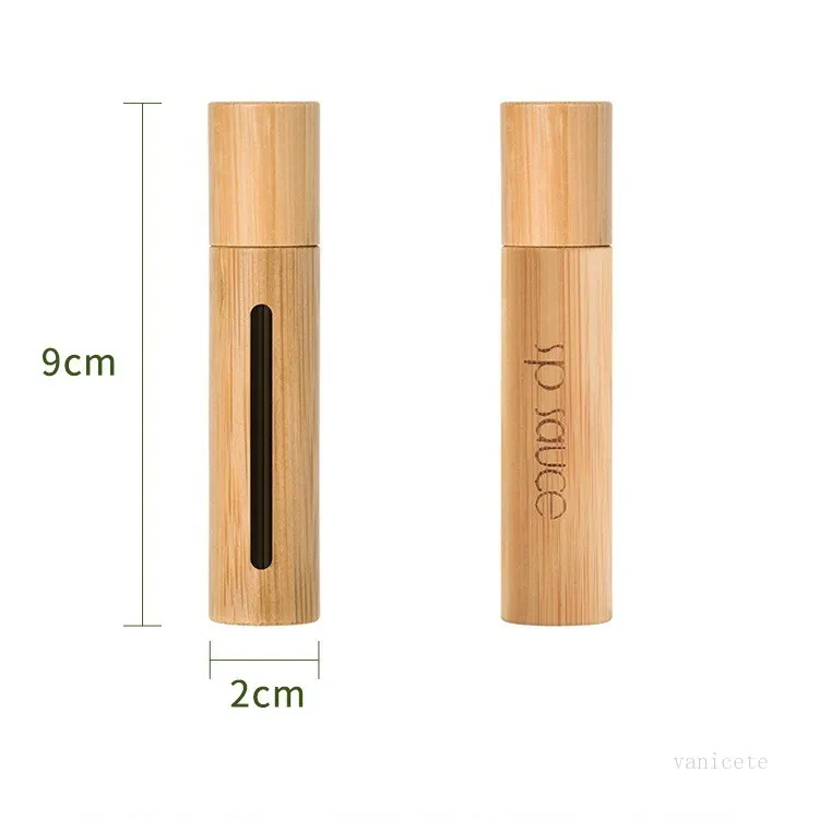 10ml Natural Bambu Recarregável Vazio Garrafa de Óleo Essencial Diffusers Difusores Scent Steel Roller Ball Bottle para Home Travel T2I51766