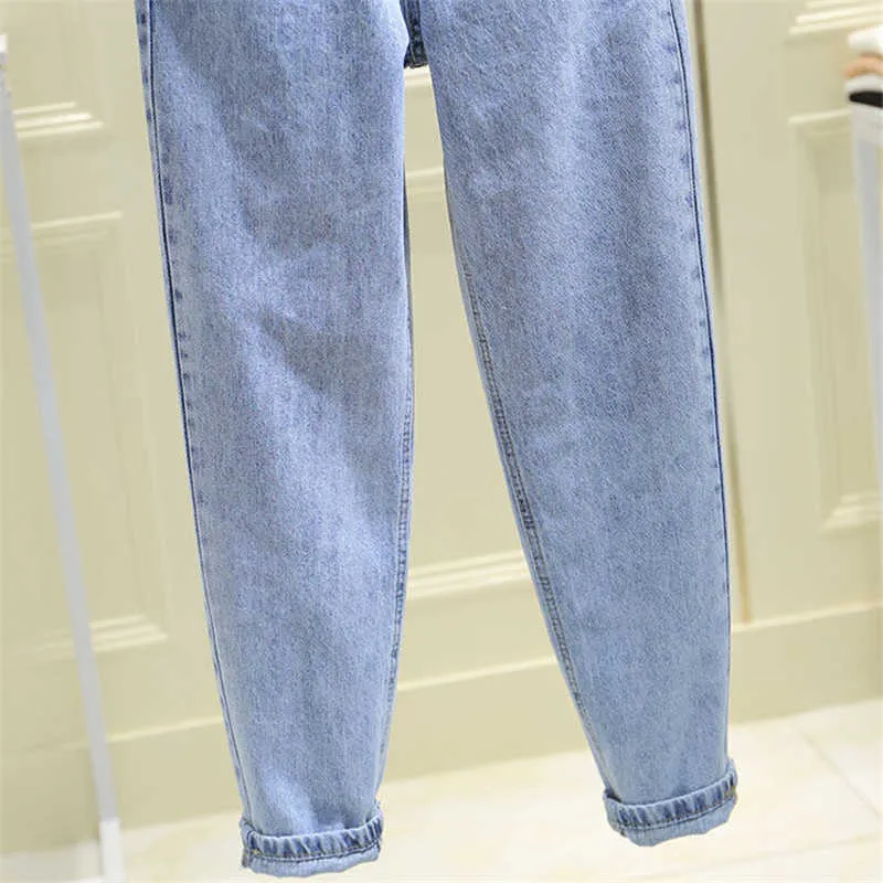 Blauwe toevallige herfst harem vrouwen jeans losse hoge taille streetwear boyfriend denim lange broek Koreaanse stijl slouchy moeder 210708