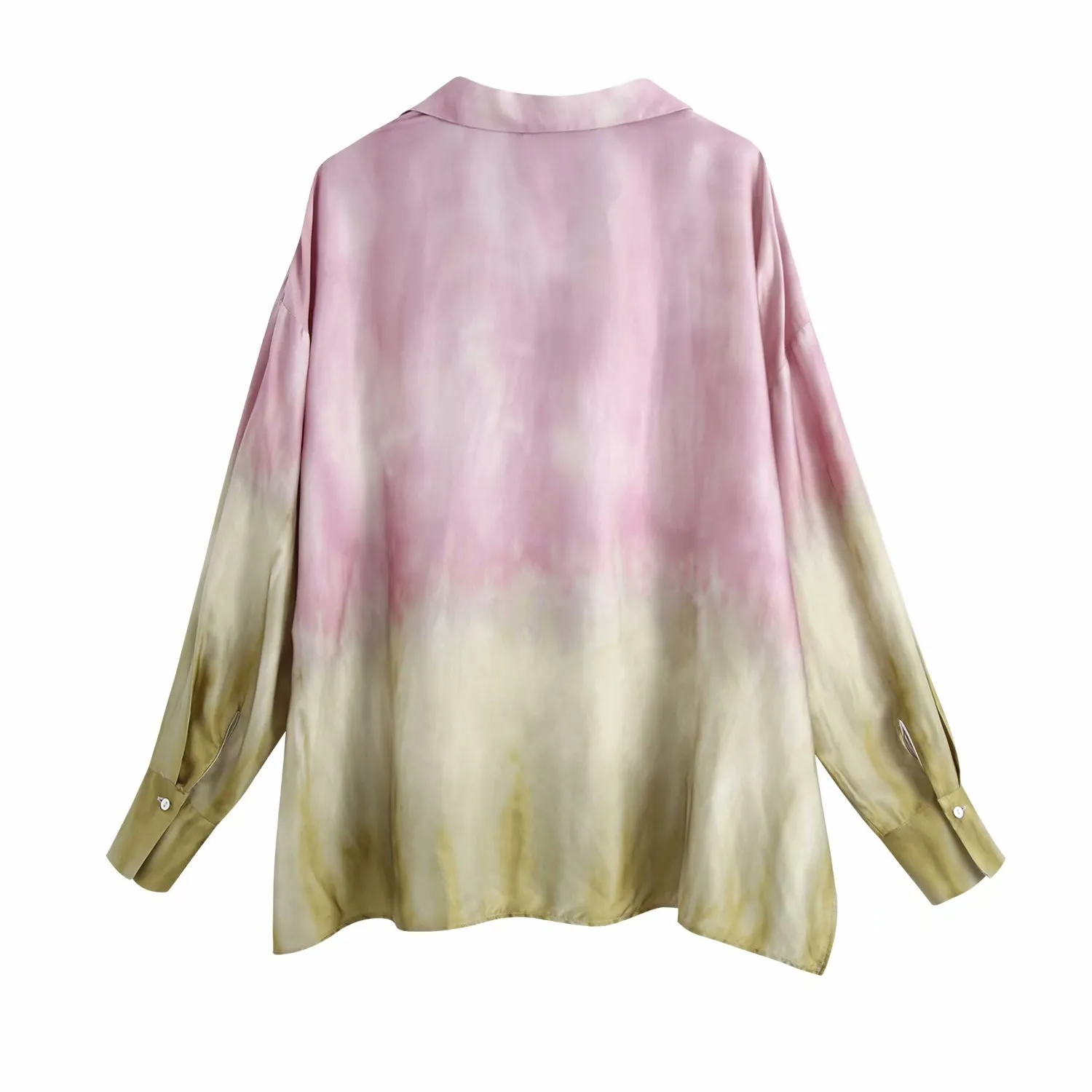 Fashion Pink Tie Dye Camicia oversize Donna Summer Chic Casual Button Up Collar Donna Manica lunga Orlo asimmetrico Top 210430