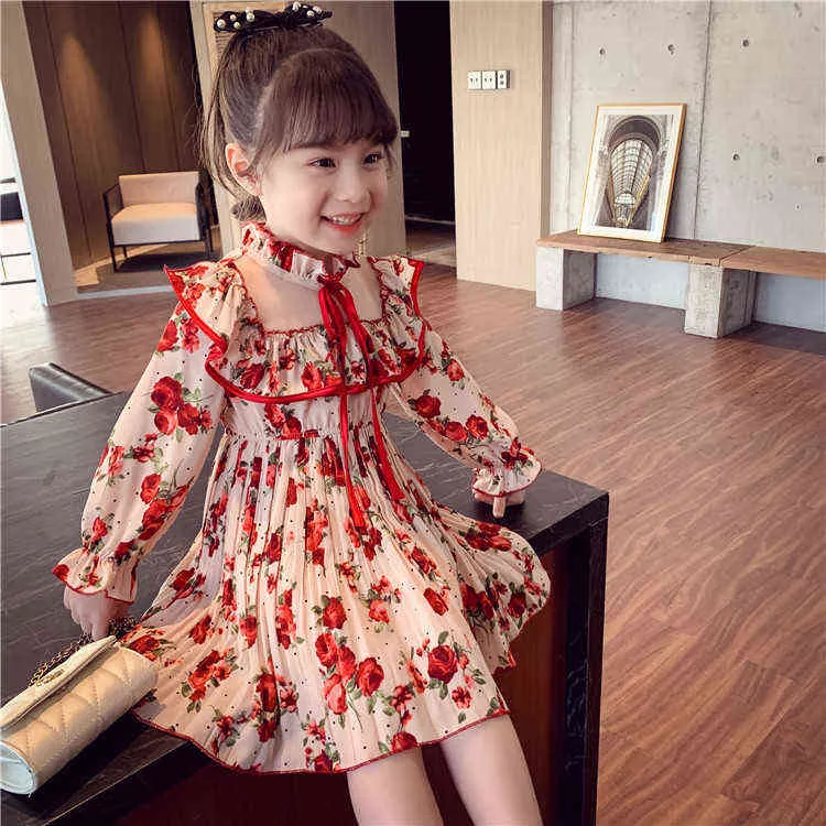 Kids Christmas Dress for Girls Summer Child Party Perform Birthday Dress Kids Princess Long Sleeve Vestidos Girls Flower Dresses G1218