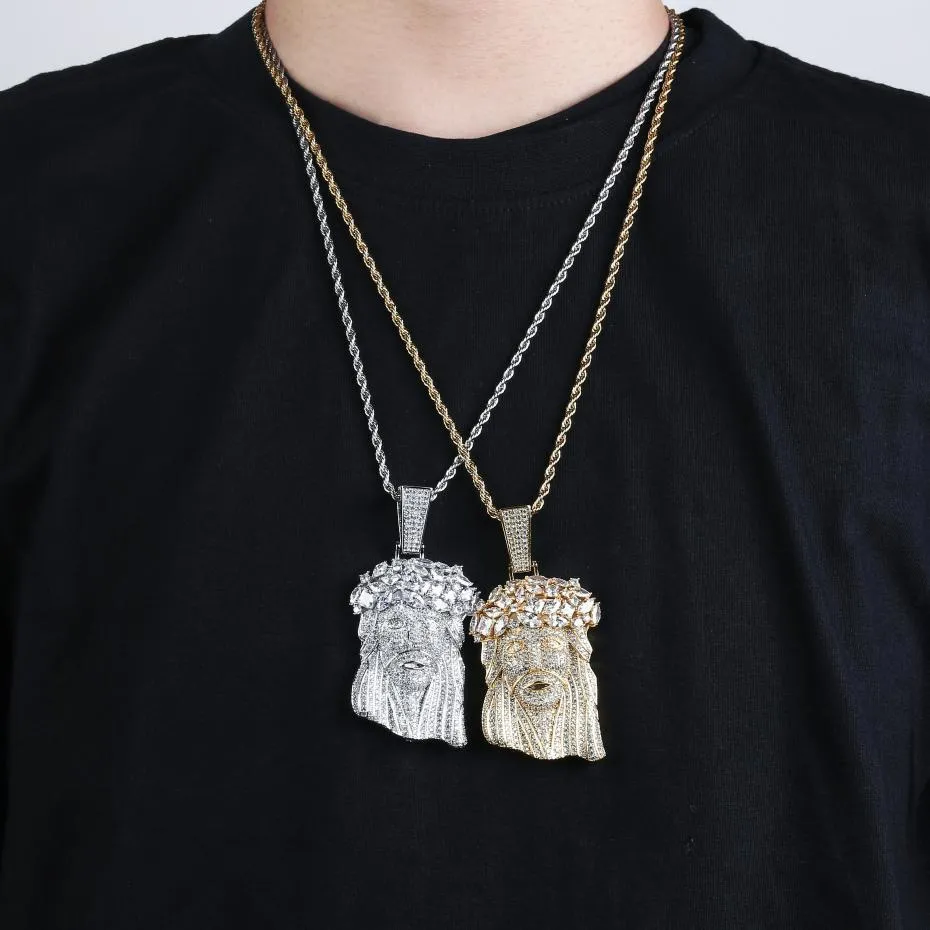 Neue große Größe Jesus Anhänger Halskette mit Tenniskette Herren aus Charm Schmuck Gold Silber Farbkette Hip Hop Schmuck 210323192g