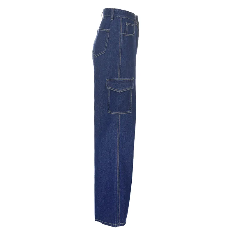 Calças de carga das mulheres Botão de bolsos retos para cima calças soltas Senhoras Venda Clássico Básico Cintura alta Streetwear 210522