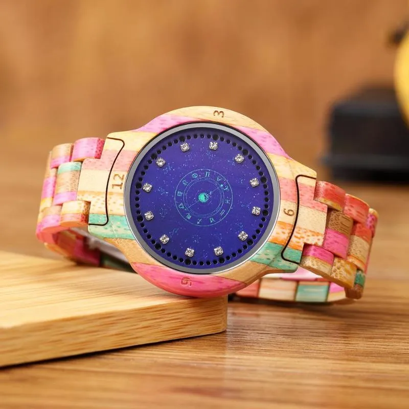 ساعة خشبية ملونة للذكور فريدة من نوعها عرض LED LID LIGH