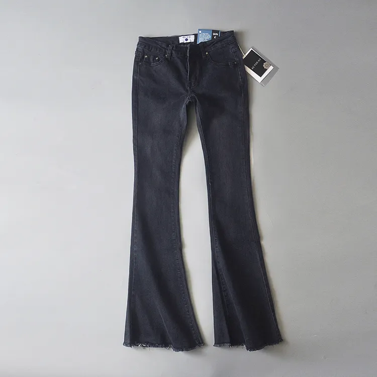 Nueva cintura alta azul negro Flare para mujer Denim Skinny Womans mujer pantalones vaqueros de pierna ancha pantalones de mujer 210322