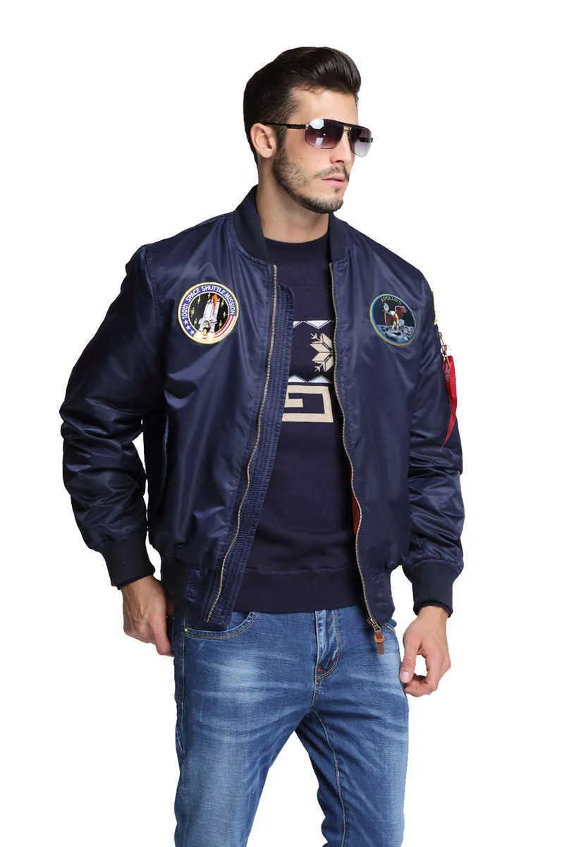 Herfst Apollo Dunne 100e Space Shuttle Mission Ma1 Bomber Hiphop US Air Force Pilot Flight Korean College Jacket for Men X0710