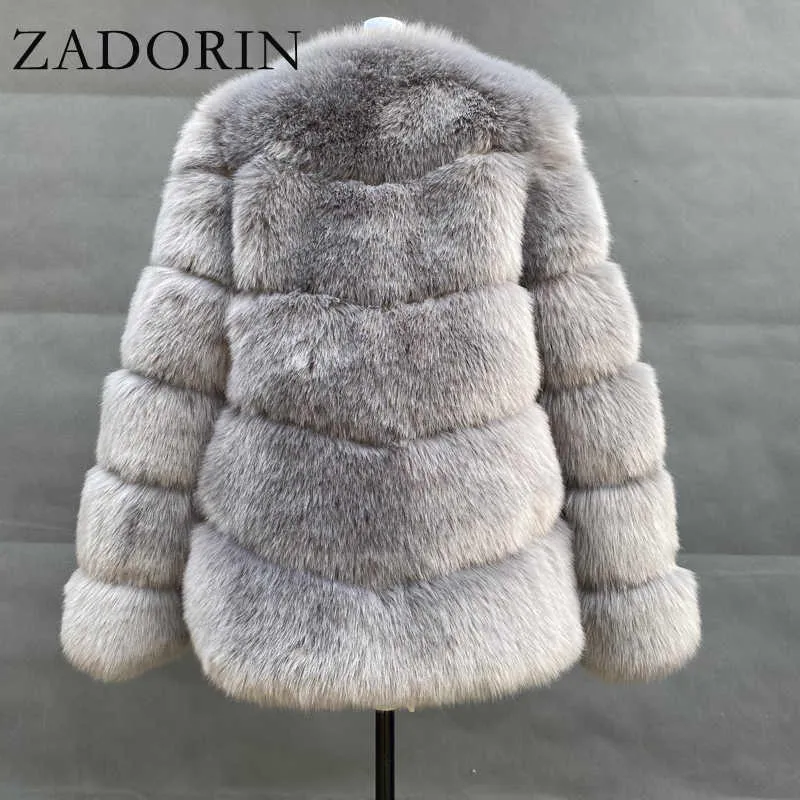 ZADORIN 2021 nueva llegada peludo largo grueso cálido Faux Fox Fur Coat mujer manga larga negro marrón Faux Fur chaqueta invierno prendas de vestir exteriores Y0829