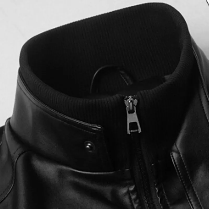 Motorcycle Black Coffee PU Leather Jacket Spring Autumn Mens Stand Collar Zipper Fashion Slim Leather Jackets
