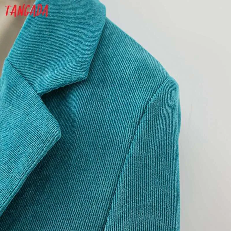 Tangada Herbst Winter Frauen Cord Blazer Mantel Vintage Lange Hülse Weibliche Oberbekleidung Chic Tops DA149 211019
