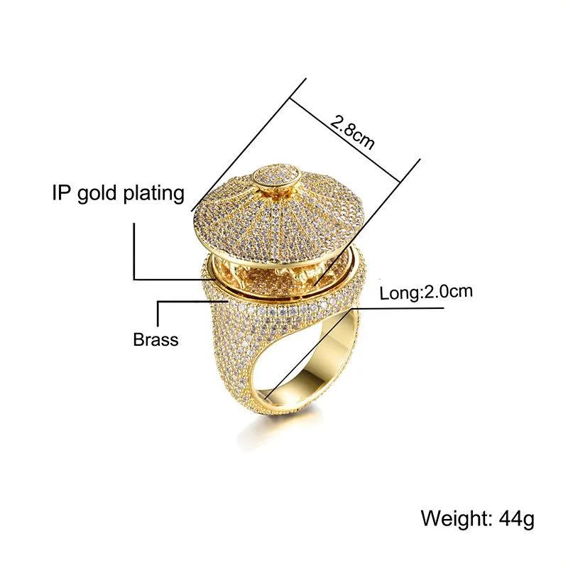 Cluster Rings Hip Hop Micro Paled 5a Cz Stone Bling Iced Out Carousel Big Finger For Men Rapper Jewelry Gold Silver Color Gift2106