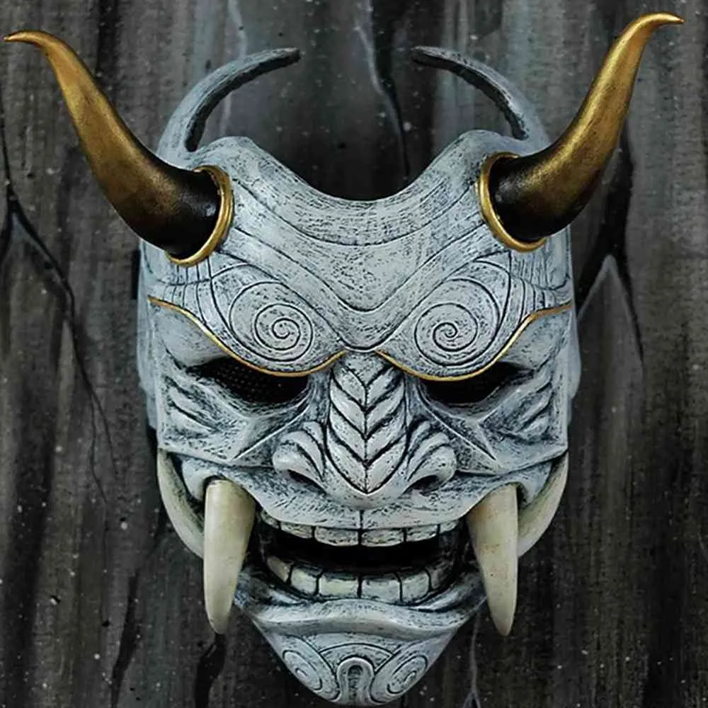 Japanese Ghost Halloween Masquerade Cospaly Prajna Half Face s Samurai Hannya Horror Skull Party Mask For Adult