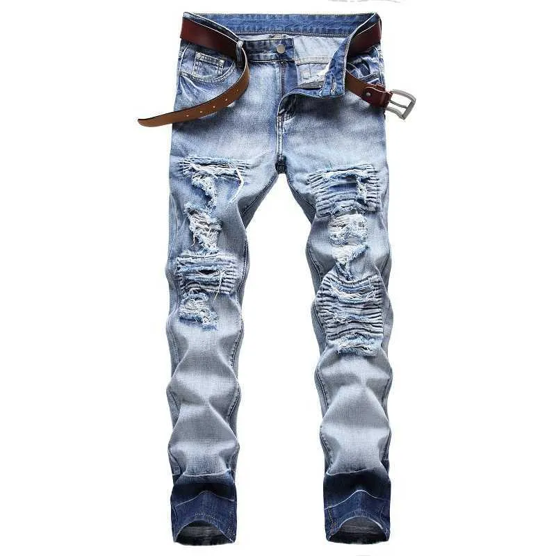 Herfst Mannen Nieuwe Skinny Jeans Maat 42 Biker Uitloper Broek Hommes Ripped Jeans Hombre X0621