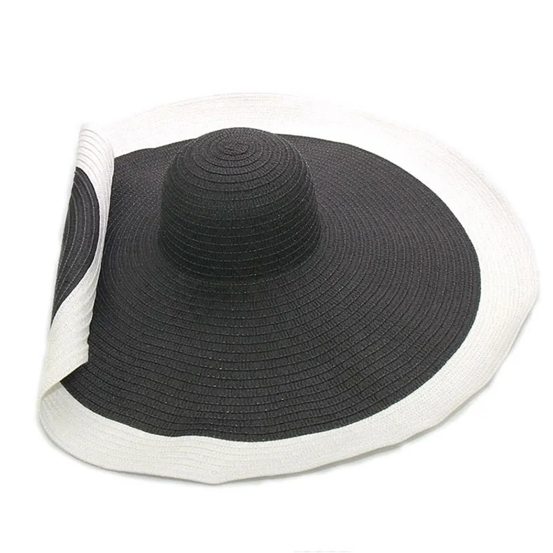 2021 Two Tone Diam 70cm Ladies Big Brim Cappelli da spiaggia pieghevoli Donna Floppy Paglia Sun Cap Raffreddamento estivo Cappello di protezione UV Dropshippong all'ingrosso